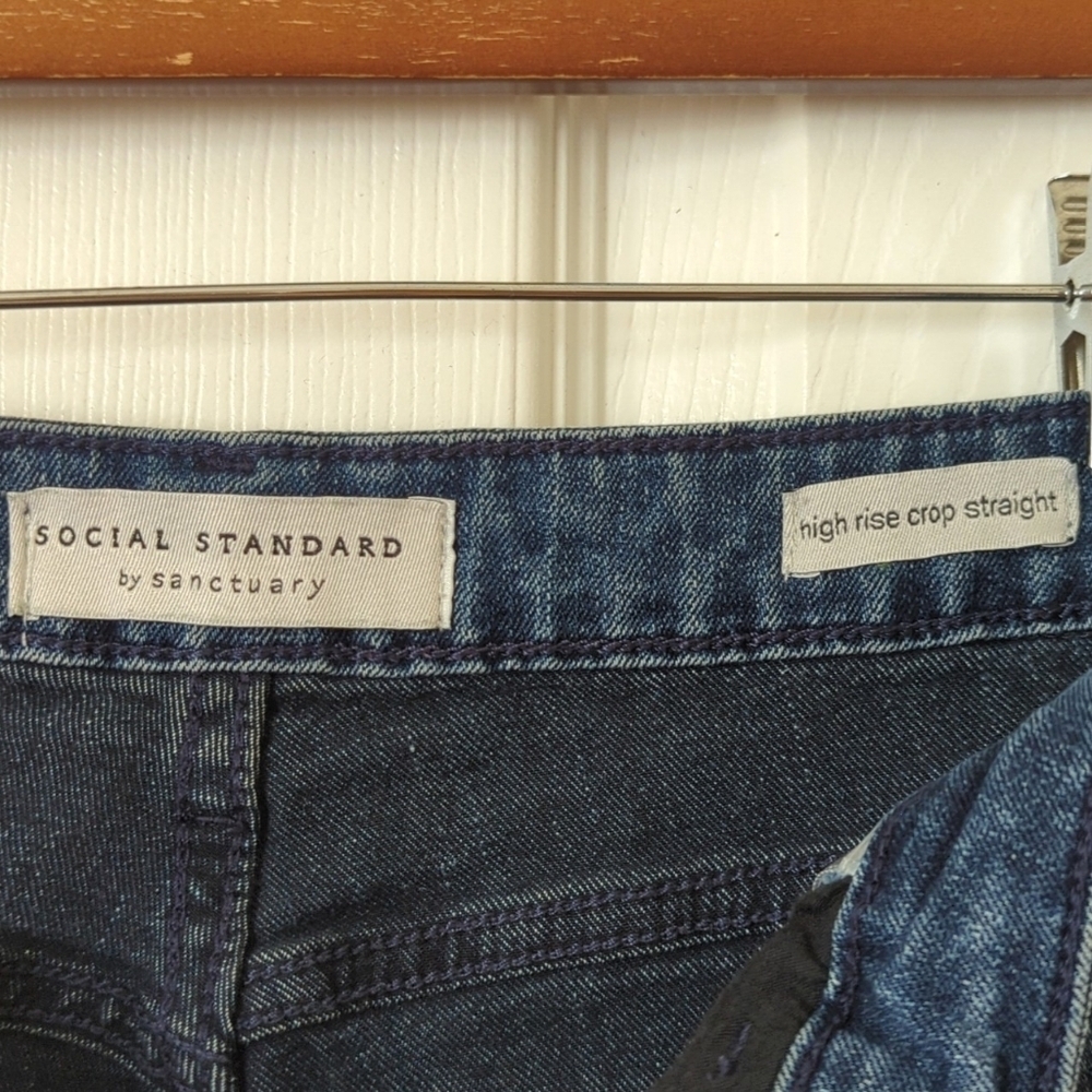 Social Standard by Sanctuary Dark Wash High Rise Cropped Straight Leg Jeans 6 - Picture 8 of 16